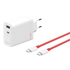 OnePlus 120W Puertos Dobles SuperVooc Adaptador + Cable (Tipo-C + Tipo-A) - Blanco