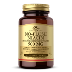 Suplemento de Vitamina B3 Solgar No-Flush Niacin 500mg (50 Cápsulas Vegetales, Soporte Cardiovascular y Energético)