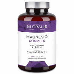 Complejo de Magnesio Nutralie 120 Cápsulas (Fórmula de Alta Biodisponibilidad, Bisglicinato y Citrato con Vitaminas B5, B6 y C)