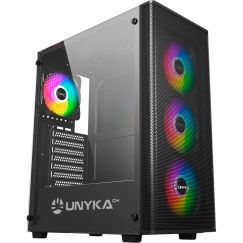Caja de PC UNYKAch Gaming MIR 100 ATX Mid-Tower (Panel Lateral Transparente, Gestión de Cables Avanzada, Hub USB 3.0) — Negro