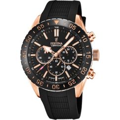Reloj Festina Ceramic Chrono F20516/2 para Hombre — Esfera Negra y Bisel de Cerámica con Brazalete de Acero
