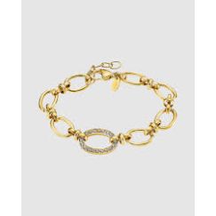 Pulsera Lotus Style Urban Woman LS2360-2/1 Dorada — Eslabones Ovalados Grandes en Acero con Círculo Central de Circonitas Blancas
