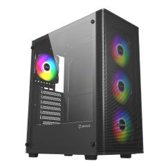 Caja de PC UNYKAch Gaming MIR 100 ATX Mid-Tower (Panel Lateral Transparente, Gestión de Cables Avanzada, Hub USB 3.0) — Negro
