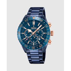 Reloj Cronógrafo Festina Ceramic F20576/1 de Hombre (Esfera Azul, Agujas Cobre, Bisel Cerámico, Acero, 10 ATM) — Azul/Acero