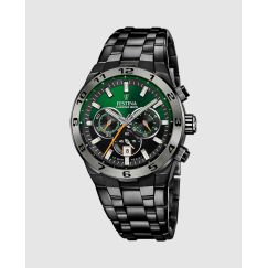 Reloj Festina Chrono Bike F20673/2 para Hombre — Esfera Negra con Detalles Verdes y Brazalete de Acero