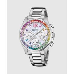 Reloj Festina Boyfriend Rainbow F20606/2 para Mujer — Esfera de Nácar con Cristales Multicolor y Brazalete de Acero