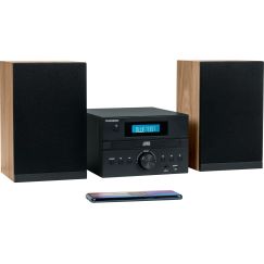 Micro Sistema Hi-Fi THOMSON MIC123BT (Bluetooth, Reproductor CD, USB, Radio FM, 30W) — Madera Negra