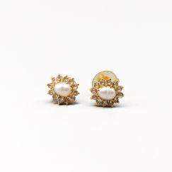 Pendientes de oro con piedras y perlas 18K 3.71g 15mm