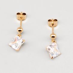 Aretes de oro con piedras blancas 18K 1.62g 16mm