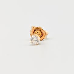 Arete individual con piedra blanca en oro 14K 0.33g 3mm