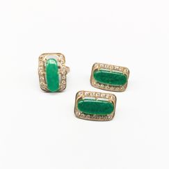 Conjunto a juego con piedras verdes y blancas 14K 12.58g 21mm