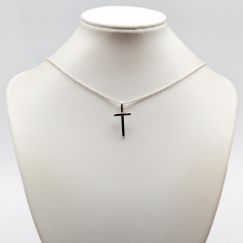 Colgante de Cruz Pequeña y Fina Efva Attling con Cadena de Bolitas de 42cm en Plata S925 4.24g