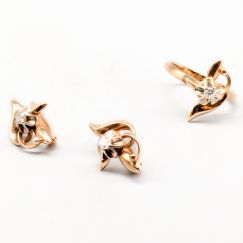 Conjunto a juego de pendientes y anillo con piedras blancas 14K 6.98g 17mm