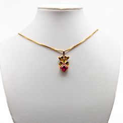 69.5cm Stigbert Cadena de eslabones tipo caja en oro con colgante con piedra roja 18K 13.48g