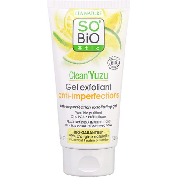 Gel exfoliante natural anti imperfecciones Clean Yuzu SO'BiO étic