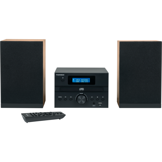 Micro Sistema Hi-Fi THOMSON MIC123BT (Bluetooth, Reproductor CD, USB, Radio FM, 30W) — Madera Negra