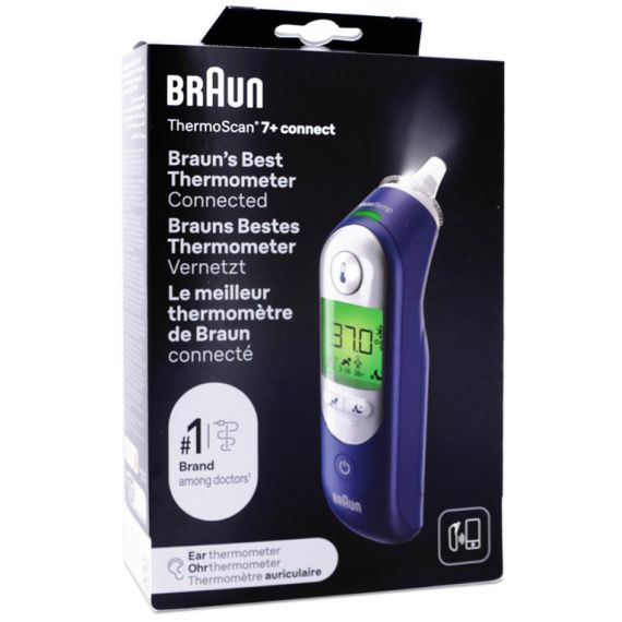 Termómetro de Oído Braun ThermoScan 7+ Connect IRT6525 (Bluetooth, Tecnología Age Precision, Pantalla con Código de Colores)