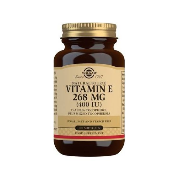 Suplemento de Vitamina E Natural Solgar 268 mg (400 UI) — (100 Cápsulas Blandas, Poder Antioxidante y Soporte Celular)