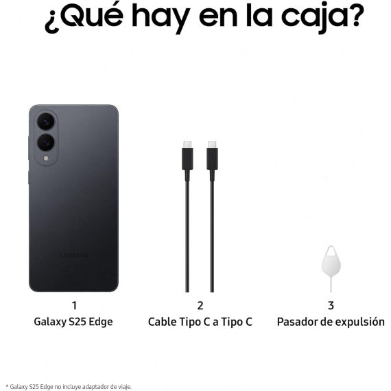 Smartphone Samsung Galaxy S25 Edge 5G (256 GB, 12 GB RAM, Pantalla Curva Dynamic AMOLED 2X de 6.7", Libre de Fábrica) (Titanium Jetblack) — Negro Titanio, 3 image