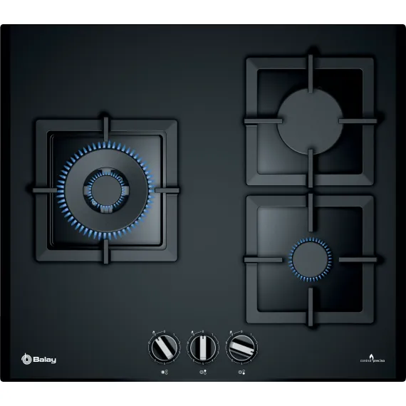 Placa de Gas Balay 3ETG663HN 60 cm (3 Quemadores, Cristal Templado Negro, Encastrable)