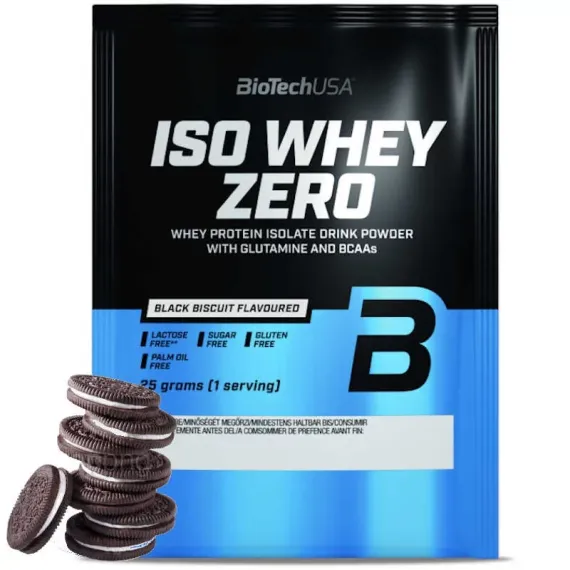 Proteína Aislada BioTechUSA Iso Whey Zero Black Sabor Galleta (Biscuit) 25g (Fórmula Avanzada Black, Alta Pureza, Sin Lactosa)