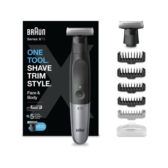 Afeitadora Eléctrica y Recortador Híbrido Braun Series X XT5110 (Impermeable, Lámina 4D, 4 Peines Rostro y 1 Peine Cuerpo)