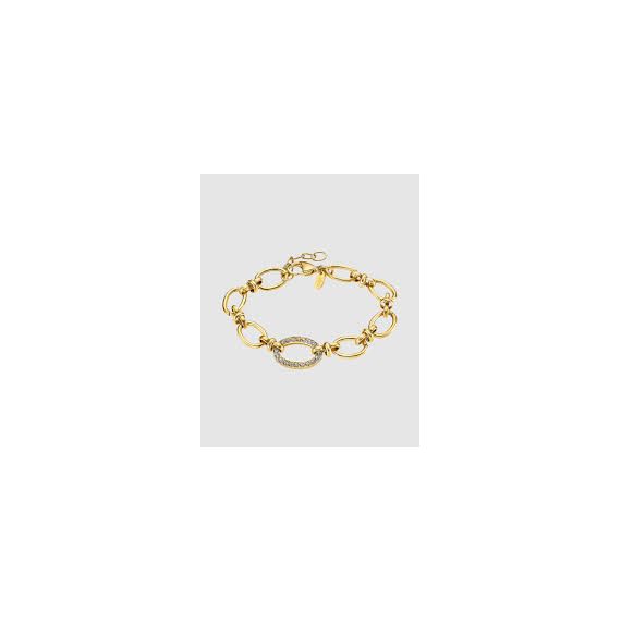 Pulsera Lotus Style Urban Woman LS2360-2/1 Dorada — Eslabones Ovalados Grandes en Acero con Círculo Central de Circonitas Blancas