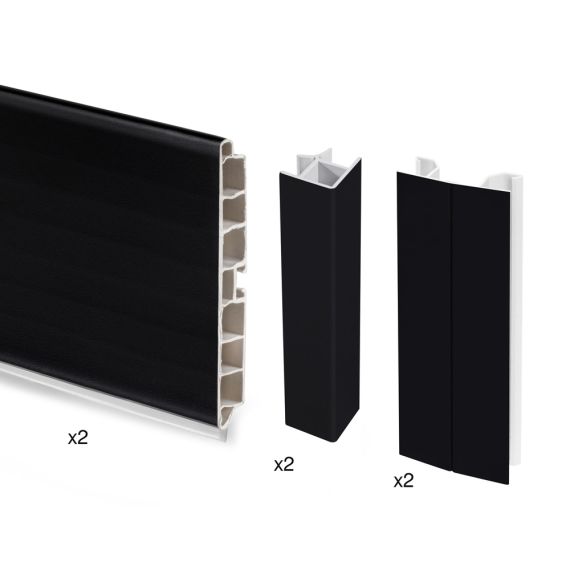 Kit de Rodapiés para Cocina Emuca Plasline con Accesorios de Unión (Altura 150mm, Longitud 2.35m, Impermeable) — Negro
