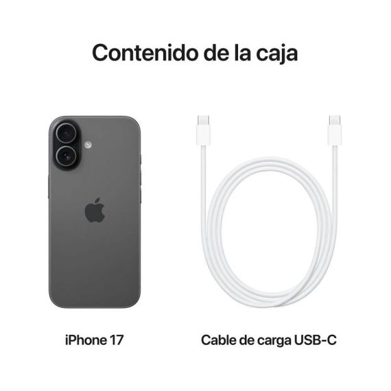 Smartphone Apple iPhone 17 (256 GB, Negro, Pantalla Super Retina XDR 6.3" ProMotion, Dual SIM, Nuevo - Caja Genérica) — Chip A19 y Cámara Frontal Center Stage de 18 MP, 3 image