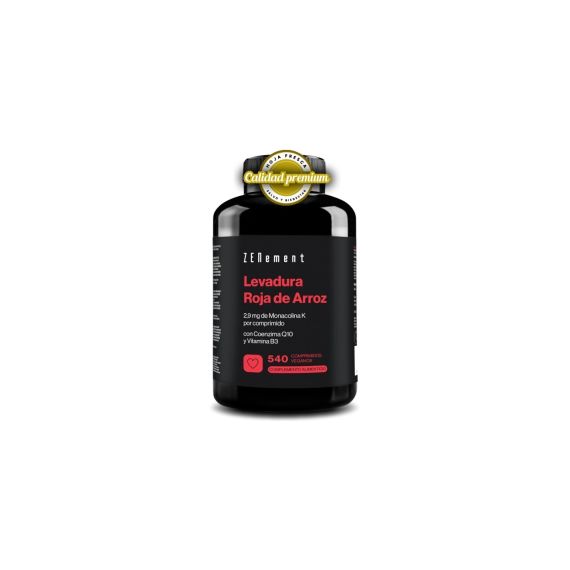 Levadura Roja de Arroz con Coenzima Q10 y Vitamina B3 Zenement (540 Comprimidos Veganos, Control del Colesterol y Cuidado Cardiovascular)
