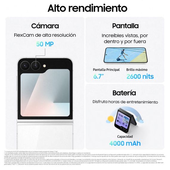 Smartphone Plegable Samsung Galaxy Flip7 FE 5G (256 GB, 8 GB RAM, Pantalla Dinámica de 6.7", FlexWindow, Libre) — White, 3 image