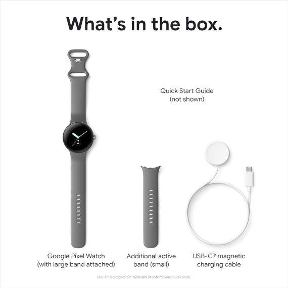 Smartwatch Google Pixel Watch 1 LTE (41mm, eSIM, GPS, Android) — Aluminio Pulido con Correa Charcoal, 5 image