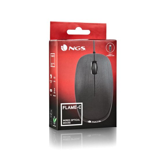 Ratón Óptico NGS Flame-C USB-C con Cable (Diseño Ergonómico, Cable de 1.5m, Plug & Play) — Negro, 5 image