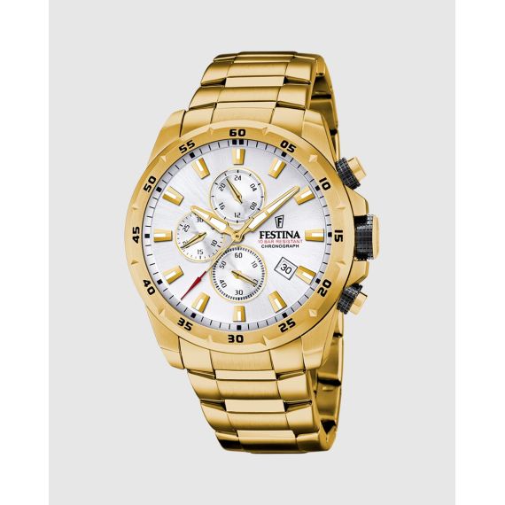 Reloj Festina Chrono Sport F20541/1 para Hombre — Esfera Plateada y Blanca con Brazalete de Acero Inoxidable