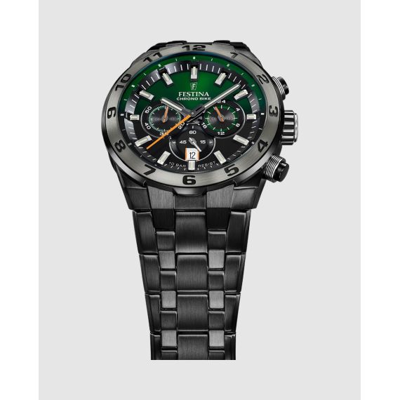 Reloj Festina Chrono Bike F20673/2 para Hombre — Esfera Negra con Detalles Verdes y Brazalete de Acero, 2 image