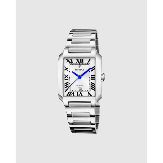 Reloj Festina On the Square F20679/1 para Mujer — Esfera Plateada y Caja Cuadrada de Acero Inoxidable