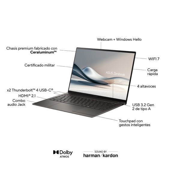Portátil ASUS Zenbook S 14 OLED UX5406SA-PZ334W Copilot+ PC (Intel Core Ultra 7 258V, 32 GB RAM, 1 TB SSD, 14" OLED 3K 120Hz, Windows 11) — Gris, 4 image