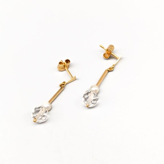 Pendientes de oro con perlas y piedras blancas 18K 1.82g 30mm