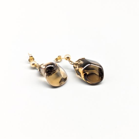 Pendientes de oro con cuarzo ahumado 8K 7.68g 27mm