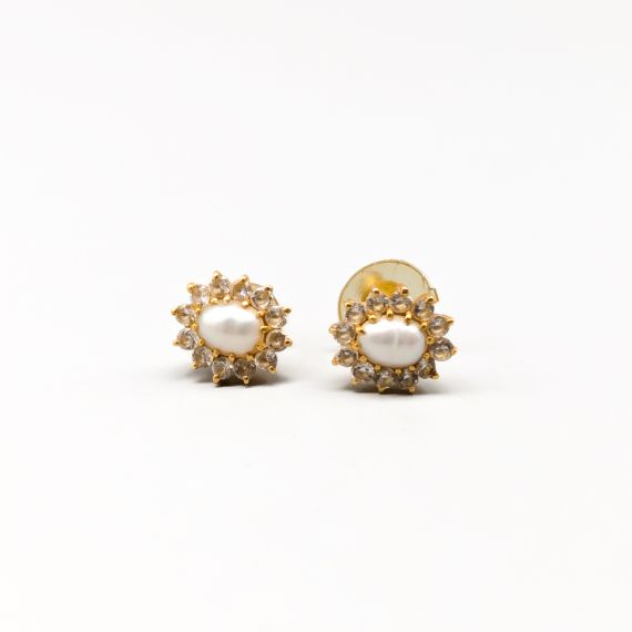 Pendientes de oro con piedras y perlas 18K 3.71g 15mm