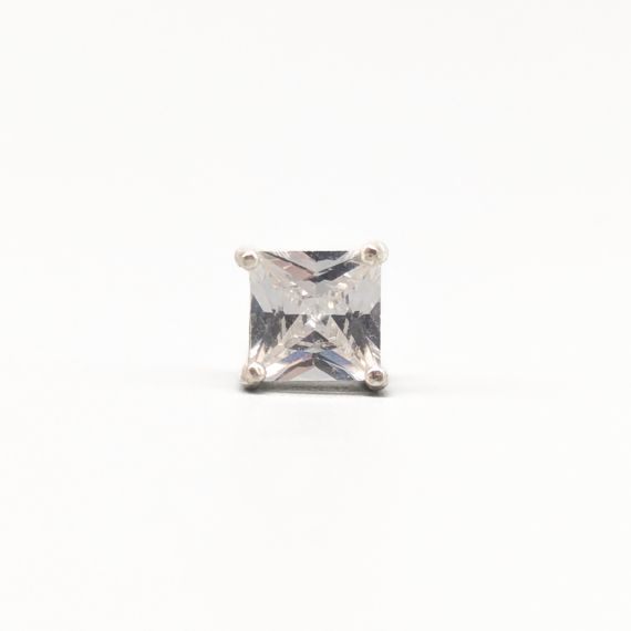 Arete único con Piedra Blanca en Plata S925 1.29g 7mm