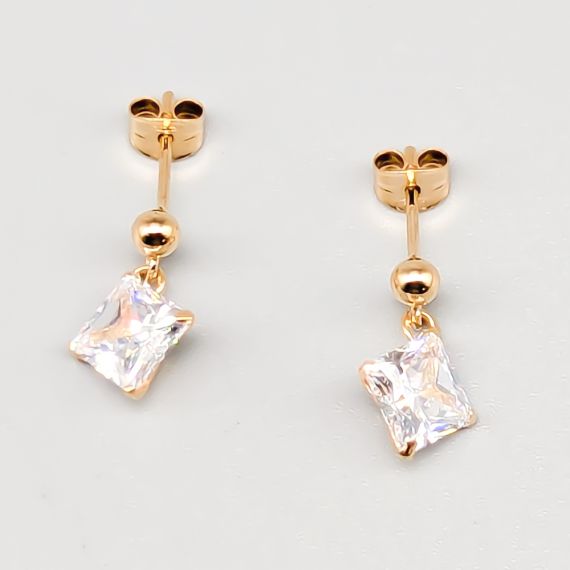 Aretes de oro con piedras blancas 18K 1.62g 16mm