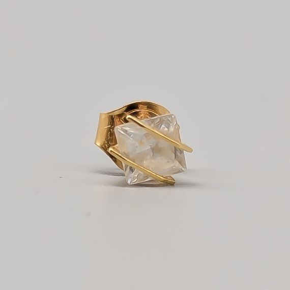 Pendiente Individual con Piedra Blanca en Oro 18K 0.44g 4.5mm