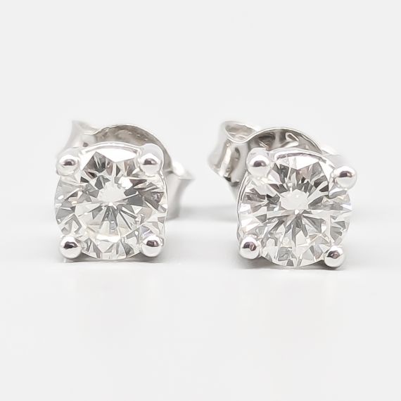 Pendientes Solitario en Oro Blanco con Diamantes 18K 2.13g 5mm