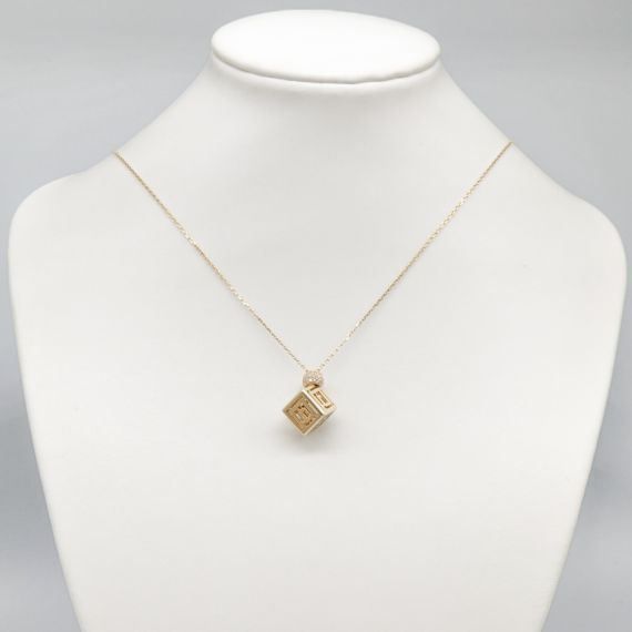 42cm Collar con Colgante integrado con piedras blancas 14K 4.35g