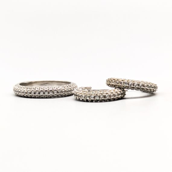 Conjunto a juego: Anillo y Aretes en Plata con Piedras Blancas S925 5.5g 16mm