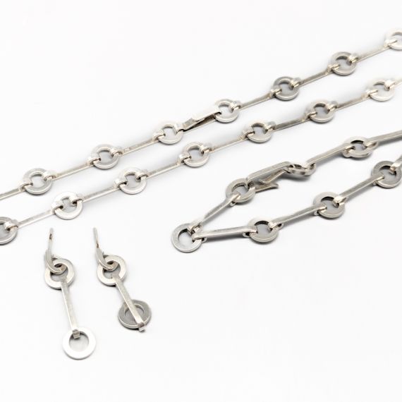 Efva Attling Conjunto a juego “Cadena de Anillas” Collar, Pulsera y Pendientes en Plata S925 46.63g 47.5mm