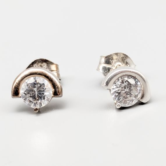 Pendientes de Plata con Piedras Blancas S830 1.43g 7mm