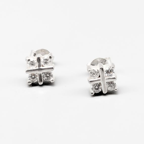Aretes en Plata con Piedras Blancas S925 1.71g 6mm