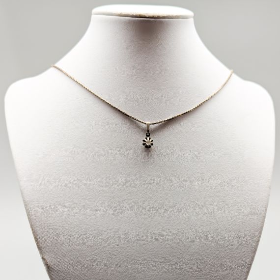43.5cm Cadena de caja de plata con colgante con piedra blanca S830 4.23g